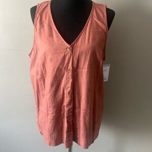 Sonoma Sleeveless V-Neck Button Front Embroidered Top Sz XL NWT